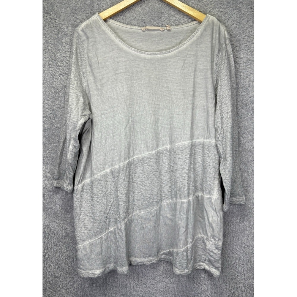 Soft Surroundings Gray Slub Knit Top Womens XL 3/4 Sleeve Tiered Hem Boho Casual